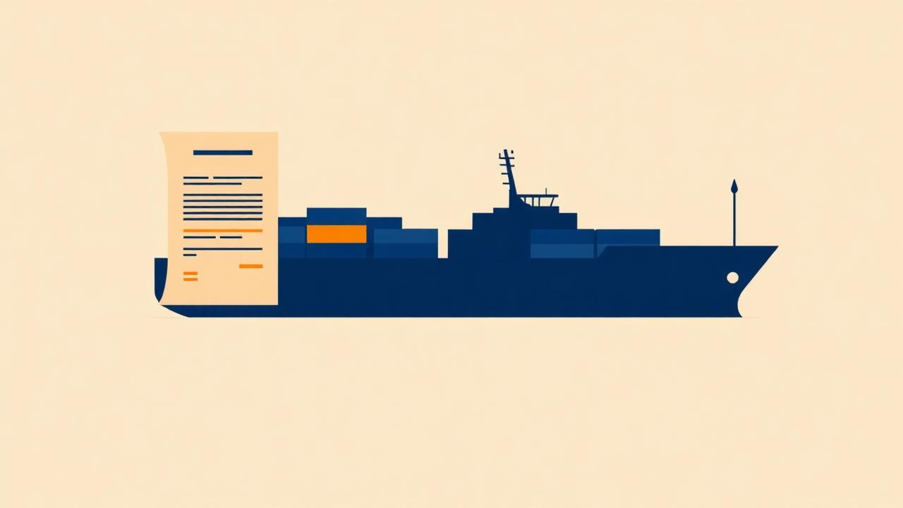 Vector illustration of a charter contract beside a vessel silhouette