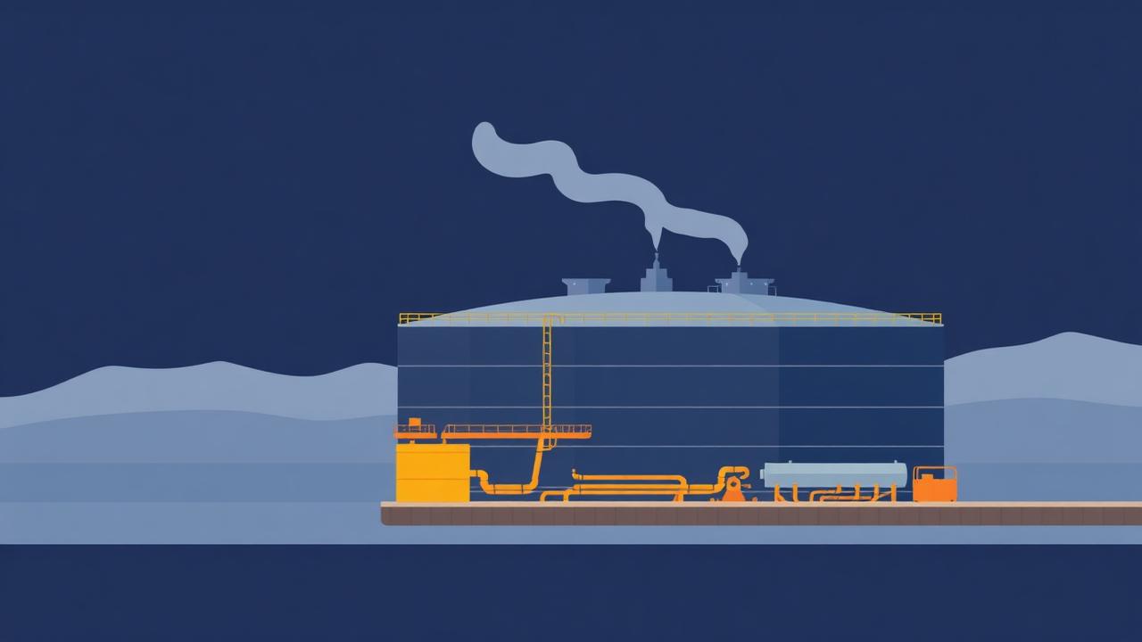 Vector illustration of a jetty-linked fuel storage terminal